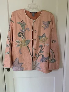 Blazer Chaqueta Floral Luna Índigo Talla L Bordada Rosa Floral Hojas De Colección - Imagen 1 de 16