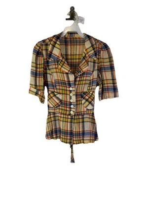 Vintage 70s Womens Small Handmade Plaid Button Maternity Shirt Top Baby - Image 1 of 4