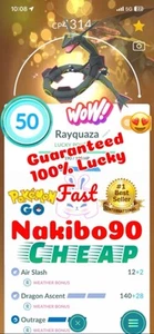 Pokémon Go - Shiny Rayquaza Lv50 - 3 Skill Dragon Ascend Guaranteed 100% Lucky - Picture 1 of 2