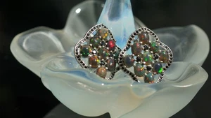 Silber (925) Ohrringe mit Opal (natur.) und Schwarzer Spinell (natur.) - Bild 1 von 12