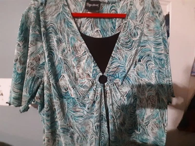 Maggie Barnes Women’s 3X Aqua Turquoise White Brown Tank Attached Design Paisley - Image 1 of 4