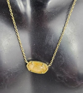 Kendra Scott Oval Yellow Stone Pendant Necklace Gold Chain & Adj Clasp - Picture 1 of 5