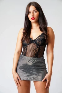 Black Metallic Bodycon Mini Skirt – Shiny Party Clubwear Skater Look – Women| - Picture 1 of 9
