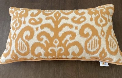 Devi Designs Ikat Lumbar Feather  Pillow 25x15 Beautiful Orange Pattern - Image 1 of 4
