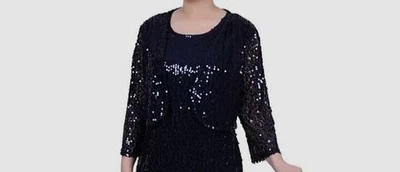 NY Collection Womens Blue Sequined Bolero Jacket Petite Size PM - Image 1 of 2