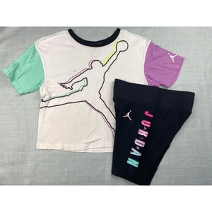 Girls Jordan Shirt & Bike Shorts sz Youth Medium M Boxy Tee Black Bottoms - Picture 1 of 9