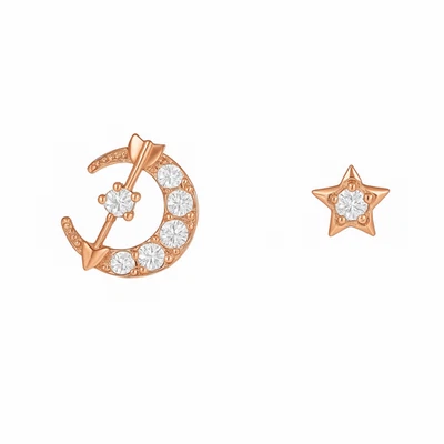 Argento Sterling Mischia e Abbina Stella Crescent Orecchini a Lobo – / Oro Rosa - Immagine 1 di 4