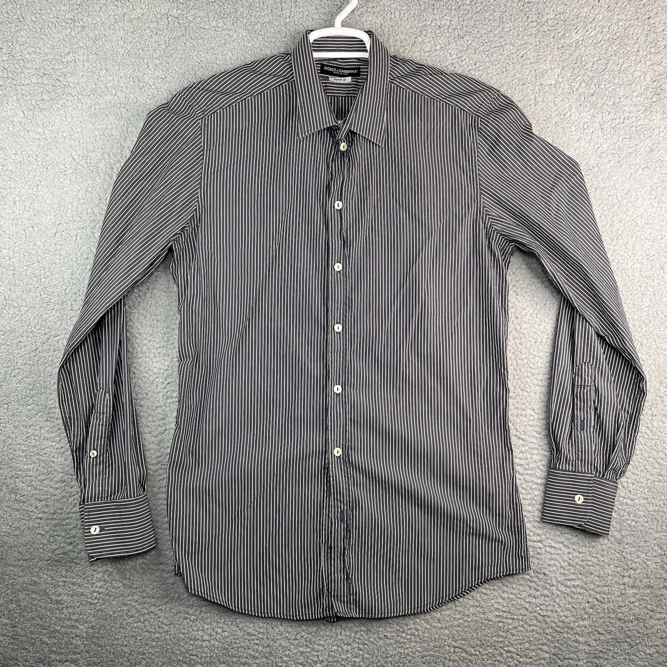 Рубашка мужская Dolce & Gabbana размер L 16/41 золотистая на пуговицах в полоску серая/белая L/S - Изображение 1 из 4