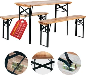 Kompakte Bierzeltgarnitur mit Tisch und Bänken für Camping, Balkon und Garten - Bild 1 von 9