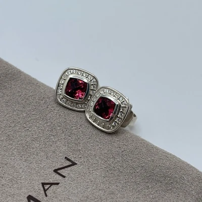 Pendientes pequeños de plata esterlina David Yurman Albión turmalina rosa y diamantes Foto 1 de 4