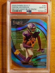 JUSTIN JEFFERSON LSU VIKINGS 2020 SELECT DIE CUT #361 PSA 10 GEM RC LIGHT BLUE - Picture 1 of 2