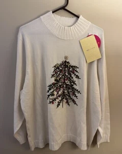 NWT White Quacker Factory Womens Christmas Tree Beaded Size 3XL - Picture 1 of 13