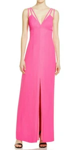 AIDAN MATTOX ~ Fuchsia Twill Strappy V-Neck Leg Slit Evening Gown 0 NEW $375 - Picture 1 of 9