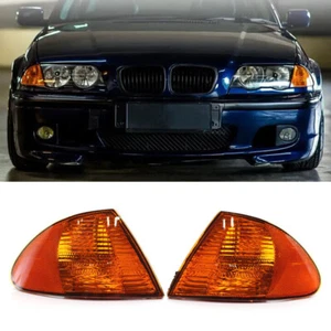 Pair Corner Light Parking Lamp Amber Lens For BMW E46 Sedan 323i 325i 1999-2001 - Picture 1 of 8