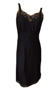 Vintage Barbizon Full Slip BLACK Extoll Crepe Remarque w/ Lace Embroidered Trim - Picture 1 of 7