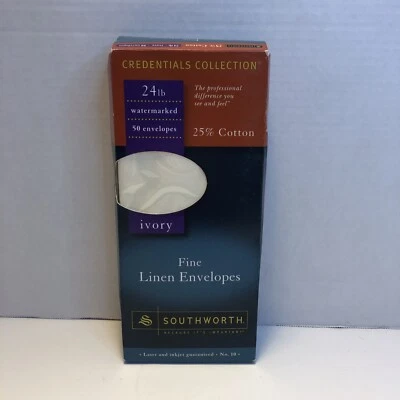 Southworth Credentials Collection 25%Cotton 47 Fine Linen Envelopes Ivory 24lb - Image 1 of 4