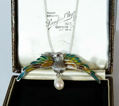 Silver and Freshwater Pearl Plique a Jour Enamel Brooch Pendant with Ruby Eye - Image 1 of 4