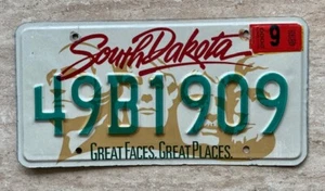 2000 South Dakota License Plate #49B1909 -Mt. Rushmore -Great Faces Great Places - Picture 1 of 3