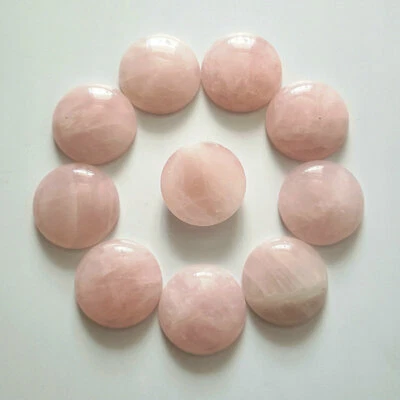 Lote de 10 cuentas de cabujón de piedra de cuarzo rosa natural de 25 mm con forma redonda sin agujeros Foto 1 de 3