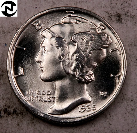 1935 Mercury Dime ~ Gem BU ~ 90% Silver ~ 1 Coin Cover
