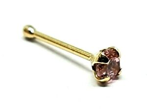 Gold Pink Topaz 2mm Crystal Nose Stud 9k Yellow Gold 22g (0.6mm) Ball End