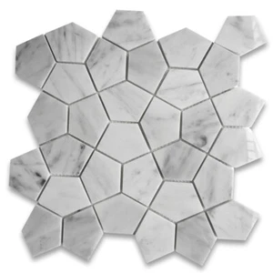 C8BXP Carrara White Marble Pentagon Geometric Mosaic Tile Polished - Picture 1 of 4