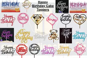 Happy Birthday Cake Topper Glitter Decoration Sparkle Bling Candles Party Sign - Picture 1 of 60