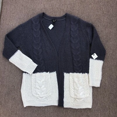 Nuevo con etiquetas Cárdigan Forever 21 Gris Medio Crema Grueso Tejido Lana Mohair Acrílico Mezcla  Foto 1 de 4