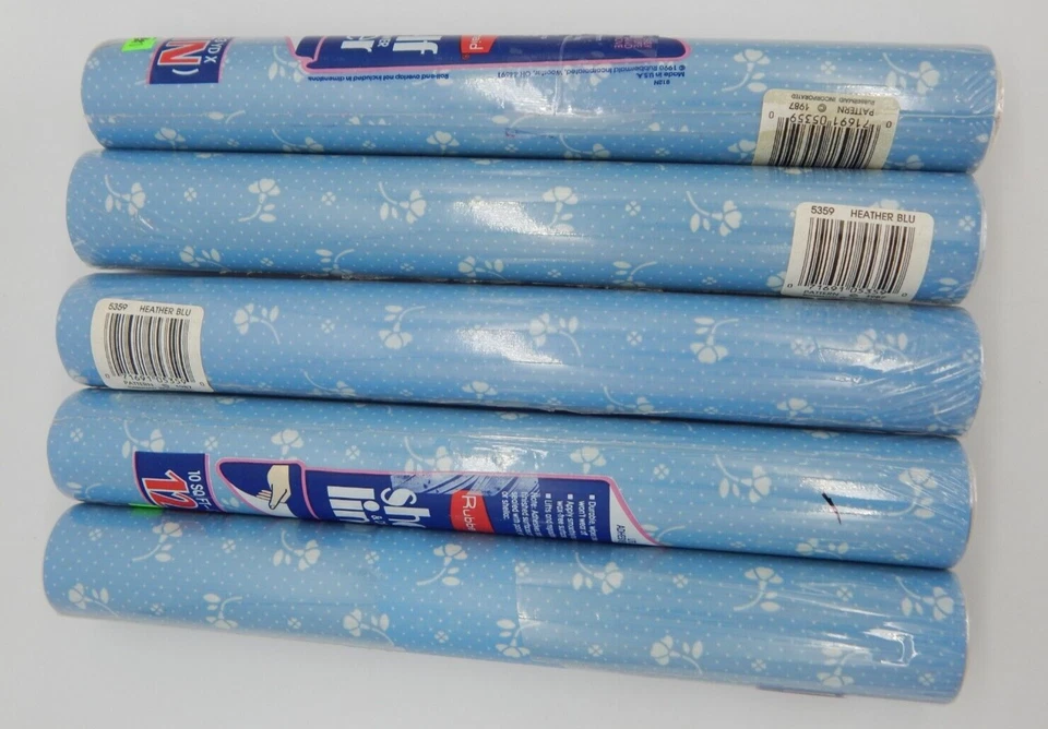 NOS 1987 Rubbermaid Shelf & Drawer Liner #5359 Heather Blue 12" ' 2 Rolls