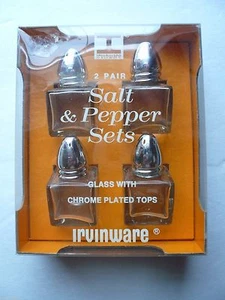 2 Pair Salt & Pepper Sets 2" Glass with Chrome Plated Tops  Irvinware US **NEW** - Picture 1 of 1