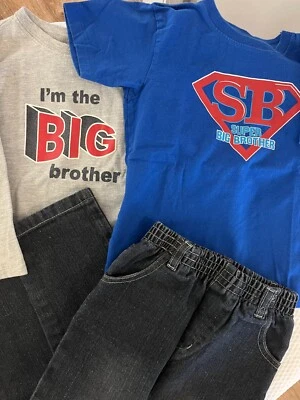 Kids Headquarters & other outfit 2 shirt 1 pair jeans Big Brother set Boys 4/ 4T - Image 1 of 4