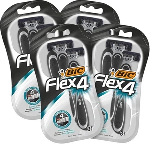 Maquinilla de afeitar BIC Flex 4 para hombre 12 afeitadoras desechables 4 hojas aloe vera vitamina E - Imagen 1 de 5