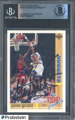 Dikembe Mutombo Salón de la fama Firmado 1991-92 Cubierta Superior #446 RC Novato AUTO BGS BAS Foto 1 de 2