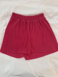 Zara Kids Girls Pleated Ribbed Flowey Pink Shorts Size 11-12 Stretchy Waistband - Picture 1 of 24