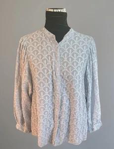 Anthropologie Pilcro Bella Femme Button Blouse Clipped Jacquard Size XL PaleBlue - Picture 1 of 12