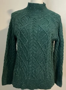 Suéter Talbot Petites Tweed Verde Tejido con Cable Cuello Embudo Mezcla Algodón PM - Imagen 1 de 10