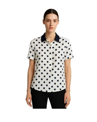 Akris Punto x Saks Fifth Avenue Polka Dot Silk Wool Polo Collar Blouse Size 12 - Image 1 of 4