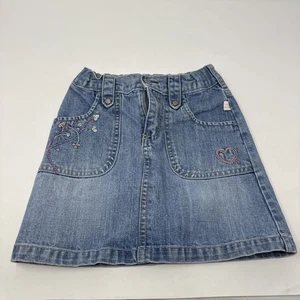 Oshkosh B’Gosh Girls Size 6 Denim Skirt Embroidered Flowers Heart Vtg - Picture 1 of 6