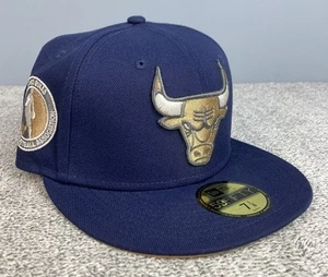Chicago Bulls New Era Fitted Hat 59Fifty Navy Blue/Brown Size 7 1/8 NBA Patch - Picture 1 of 8