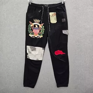 Reason Men Pants Large Black Jogger American Flag USA Eagle Drawstring NWT - Picture 1 of 13