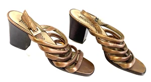 Yves Saint Laurent Sandals Shoes YSL Heels Size 8 M-Patent Leather Copper Tone - Picture 1 of 14