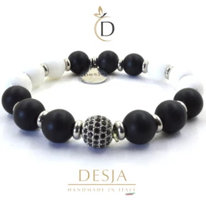 Bracciale pietre dure naturali onice nero e giada bianca desja confezione omaggi - Foto 1 di 3