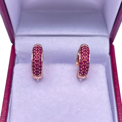 14 Carat Rose Gold Ruby Pair of Hoop Earrings 0.34 carats 4mm wide - Image 1 of 4