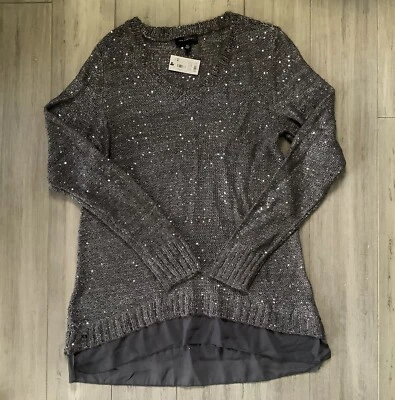 Suéter para mujer The Limited talla XS gris plata lentejuelas volantes brillantes nuevo con etiquetas  Foto 1 de 4