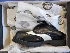Nevermind 4 Hole Mens Wingtip Steel Toe Work Boot Shoe EU 42 US 8.5 BL/WT - Picture 1 of 13