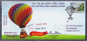 INDIA - 2016 HOT AIR BALLOON CARRIED COVER WITH SPECIAL CANCL. SIGNED BY PILOT - Picture 1 of 5