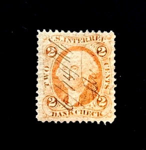 US Stamp - 1864 First Issue BANK CHECK Revenue 2c Pen Cancel r58 - Picture 1 of 2