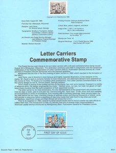 #8921 25c Letter Carriers Stamp #2420 USPS Souvenir Page - Picture 1 of 1