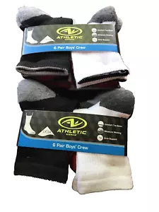 Lot of 2 Athletic Works Boy's Crew Socks 6 Pair each total 12 Sz SMALL 4.5-8.5 - Picture 1 of 4