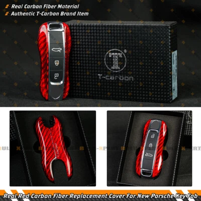 FOR PORSCHE REAL RED CARBON FIBER DIRECT REPLACEMENT KEY FOB REMOTE CASE COVER - Image 1 of 4